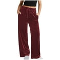 thumbnail image 3 of Women Velour Pants Soft Velvet Sweatpants Straight Leg Joggers Casual Comfy Pajama Trousers with Pockets New Womens Cargo Pants Casual Wine L, 3 of 8