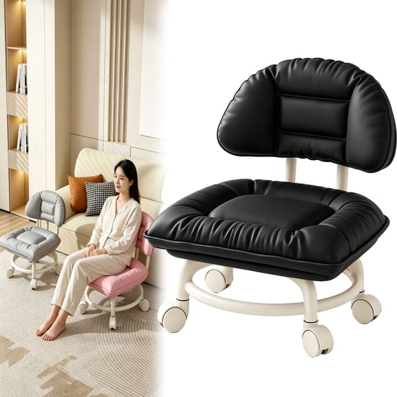 Rolling Backrest Chair for Cleaning,Low Rolling Stool with Back Support & Padded Sponge Cushion for Workshop Home Office