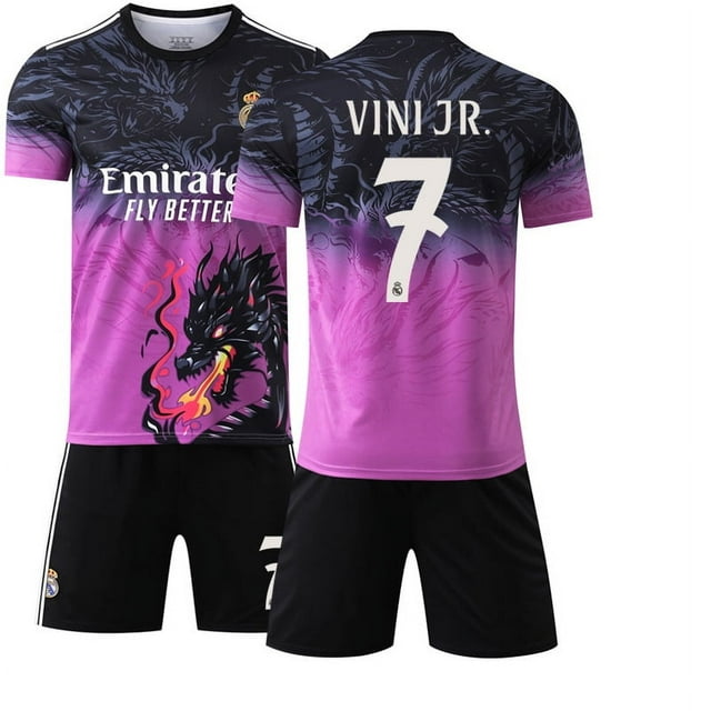 Maillot de Football Real Madrid Édition Spéciale Dragon 7 Vini Jr. Noir Violet