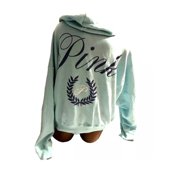 Victoria's Secret Pink Everyday Fleece Relaxed Full Zip Hoodie Color Light Blue NWT