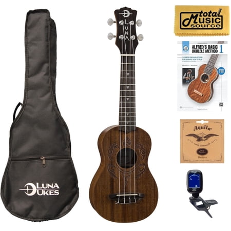 Luna Honu Tribal Turtle Soprano Ukulele With Book Bundle, UKE HONU
