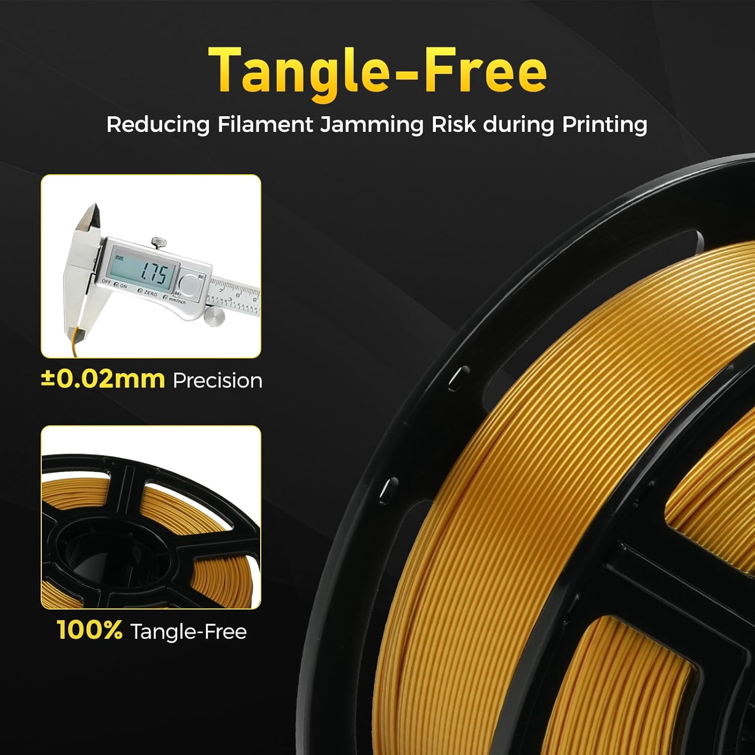 Rapid PETG 3D Printer Filament 1.75mm Metallic Bright Gold 1KG Spool, High Speed Printing up to 600mm/s, Excellent Layer Adhesion, Dimensional Accuracy +/- 0.02mm, Tangle-Free