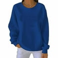 thumbnail image 2 of Zedker Casual Women'S Solid Color Crewneck Long Sleeve Pullover Sweatshirts, Comfortable Coarse Cloth Elastic Cuffs Tops for Fall,Blue,L, 2 of 3