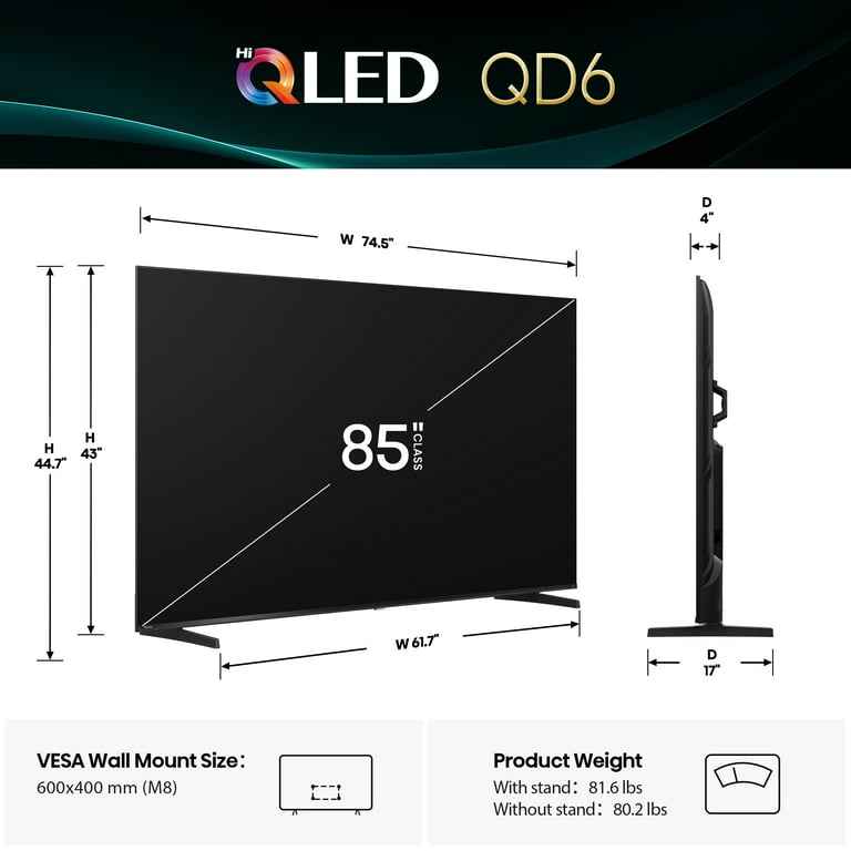 Hisense 85E7Q QLED Smart TV 85 inch, Dolby Vision, Dolby Atmos