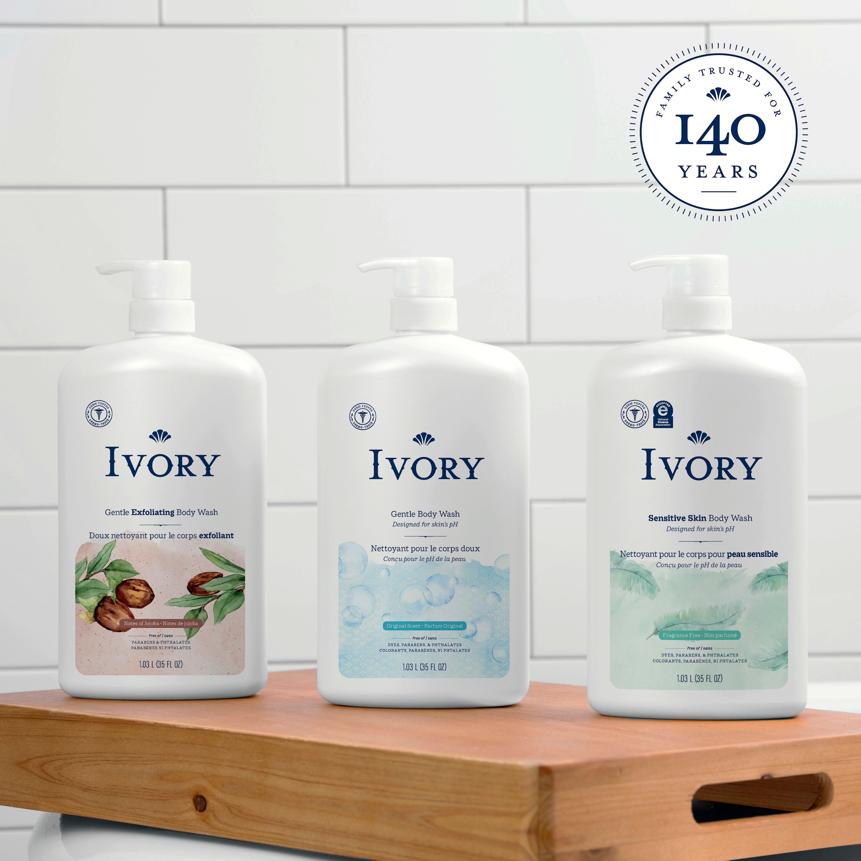 Doux nettoyant pour le corps exfoliant Ivory, parfum Notes de jojoba, 1,03 L (35 oz) 2T-5T