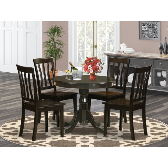 Antique Kitchen Table Set - 5 Piece Dining Set with Round Table & 4 Chairs - 36 Inch Table