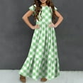 thumbnail image 5 of Spazoro Kids Girls Dresses, Round Neck Fashion Short Sleeve Plaid Princess Dress for Child Girls Green Size 12 T, 5 of 7