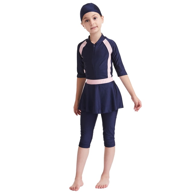 Ticikt Girls' 2 Piece Swimsuit Set Long Sleeve Long Pants Rashguard Set Sun Protection Swimdress 2026 Fashion,Color:Navy,2-3 Years