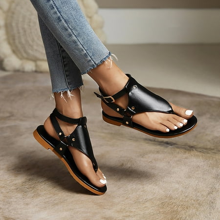 

Yoslce Sandal Ladies Flat Sandals Herringbone Snakeskin Print Roman Shoes Womans