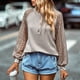 thumbnail image 2 of Camisa de manga farol, top tipo jersey para mujer, top con mangas ahuecadas y farol, top con botones en la parte delantera, confiabilidad excepcional, 2 of 9