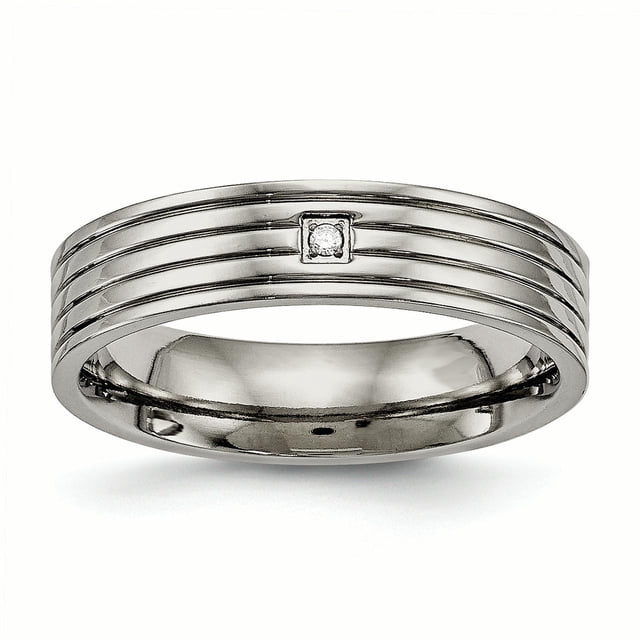 Bague Confort en Titane Poli Rainuré CZ Taille 9.5