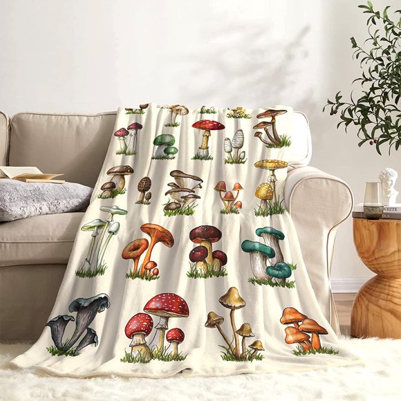Couverture Champignon, Couverture en Flanelle Ultra-Douce et Moelleuse Unisexe Légère et Confortable pour Canapé, Salon et Camping 50 Pouces x 60 Pouces