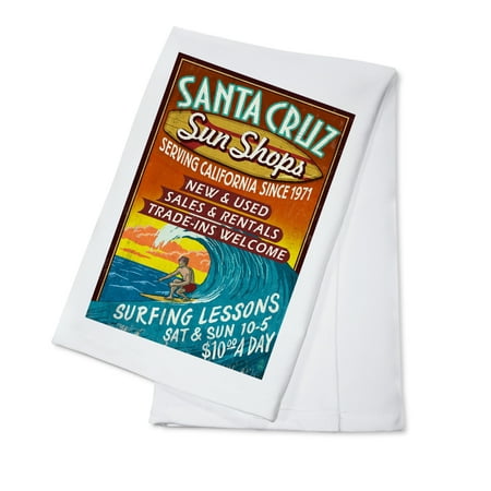 California Vintage Surf Sign - Santa Cruz, California - Sun Shops Surf Shop Vintage Sign - Lantern Press Artwork (100% Cotton Kitchen Towel)