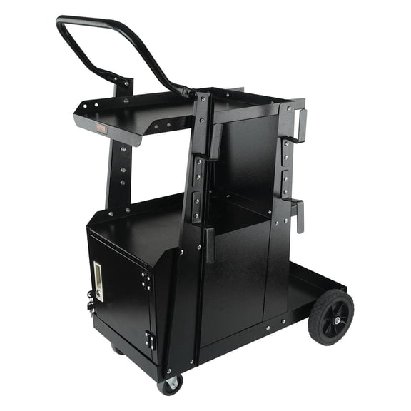 Heavy Duty Welding Cart 2 Tier Lockable Cabinet 265LBS Capacity 360 Degree Swivel Wheels Tank Safety Chains for TIG ARC Plasma Cutter