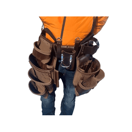 Pocketwise Heavy Duty Top PU Grain Leather 18 Pockets | Leather Tool Belts for Men Tool Pouch Rig Set | Carpenters Tool Pouch | Construction Leather Tool Belt | Leather Tool Belts for Men dark brown