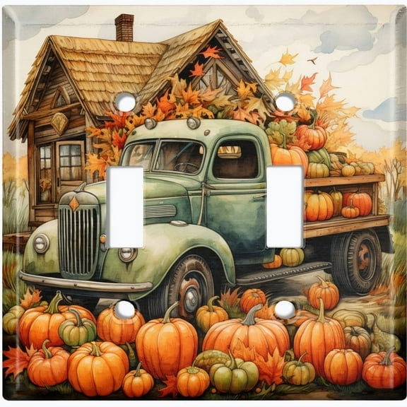 Metal Light Switch Wall Plate Outlet Cover (Printed Image of Rustic Farmhouse - Double Toggle)