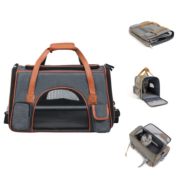 Pet Carrier Bag For Large Cats Of 20 Lbs, Collapsible Carrier Bag For Cat Cat Travel Bag With Shoulder Strap Soft Sided Puppy Carrier With Travel Transport Strap, Adequate Ventilation,4 Mesh Windows