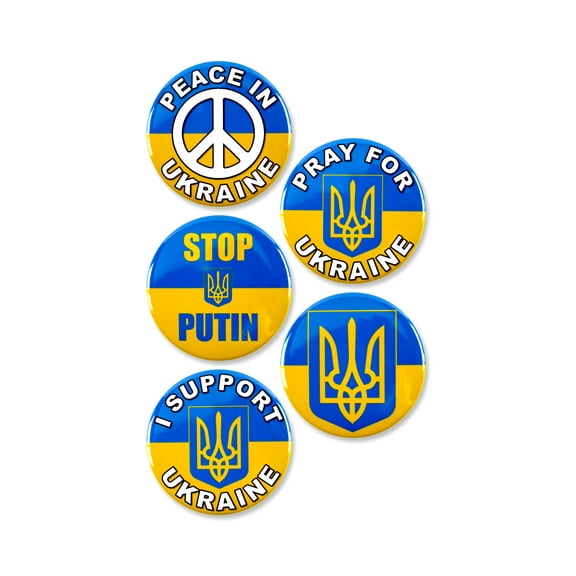 5 Pack - Ukraine Support Multipack Pinback Button Badges - 2.25 Inch