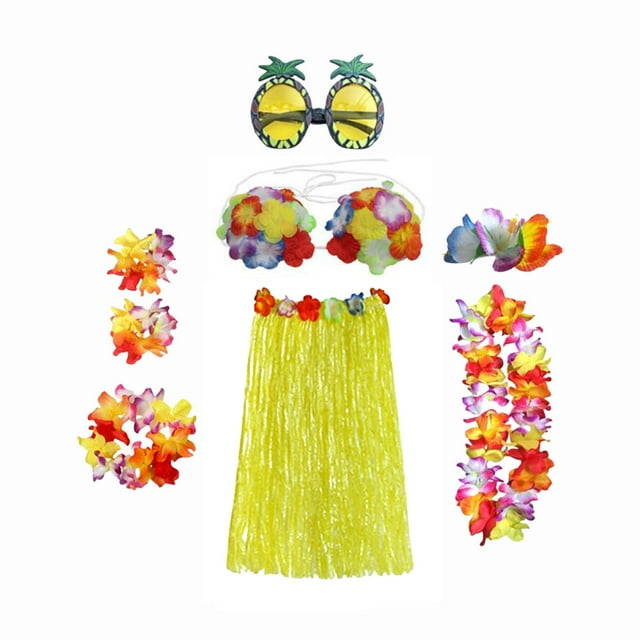 Traje De Falda Hawaiana Conjunto De Disfraces Luau National Dress Cosplay 60cm Amarillo Sunnimix falda hawaiana