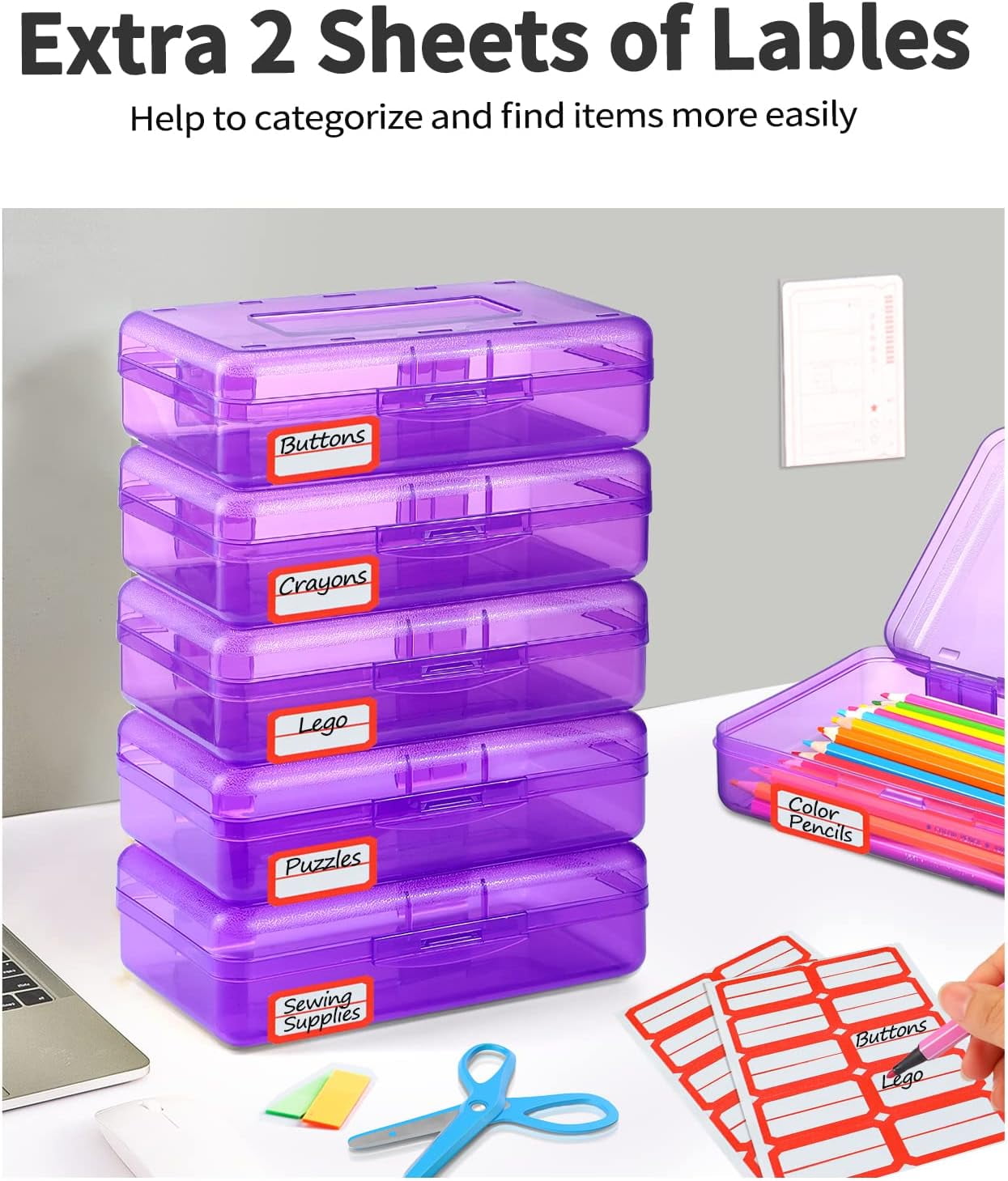 Uiz Merueh 6 Pack Plastic Pencil Box Clear Pencil Case with Lid Bulk Snap Closure Hard Large Capacity Pencil Box Pen Pencil Holder Storage Organizer Box
