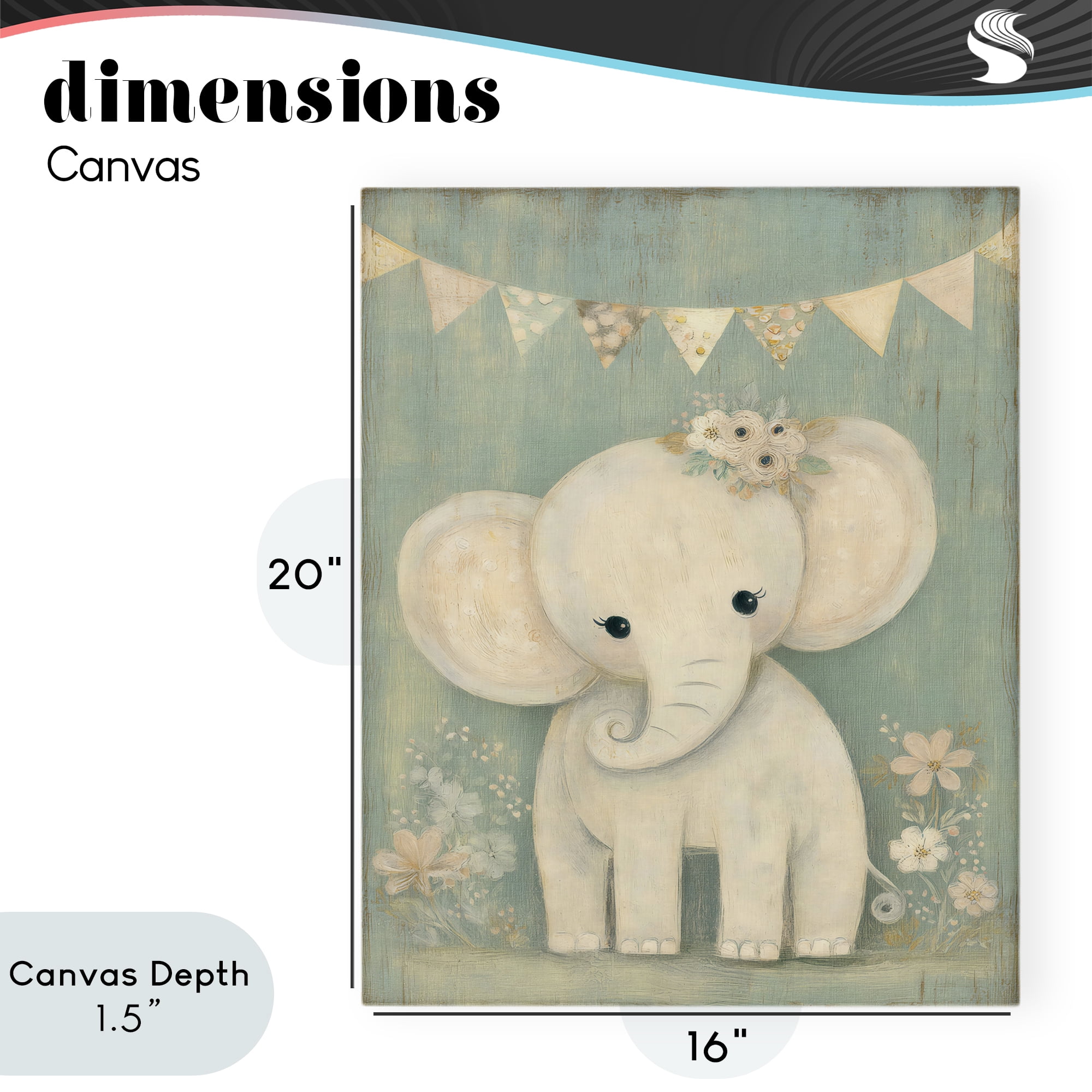 Stupell Industries Elephant with Overhead Banner Canvas Wall Art, design by Ink Drop Loft