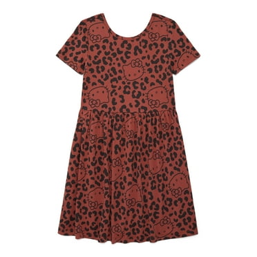 Hello Kitty Girls' Allover Print Dress with Short Sleeves, Sizes 4-12