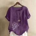 thumbnail image 2 of Taqqpue Cotton Linen Tops for Women Loose Fit Casual Roll Up Short Sleeve T-Shirt Trendy Cute Floral Print Blouse Crew Neck Buttons Shirts, 2 of 4