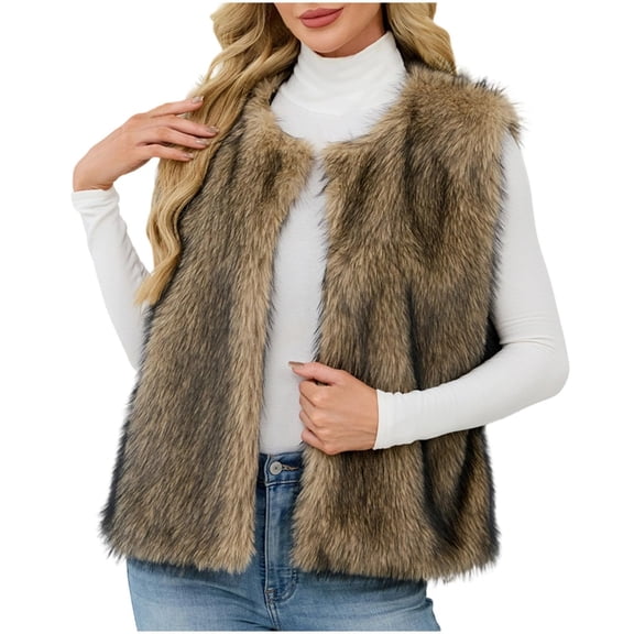 Yokua Plus Size Women's Faux Fur Vest Open-front Sleeveless Coat Fleece Vest Casual Vest