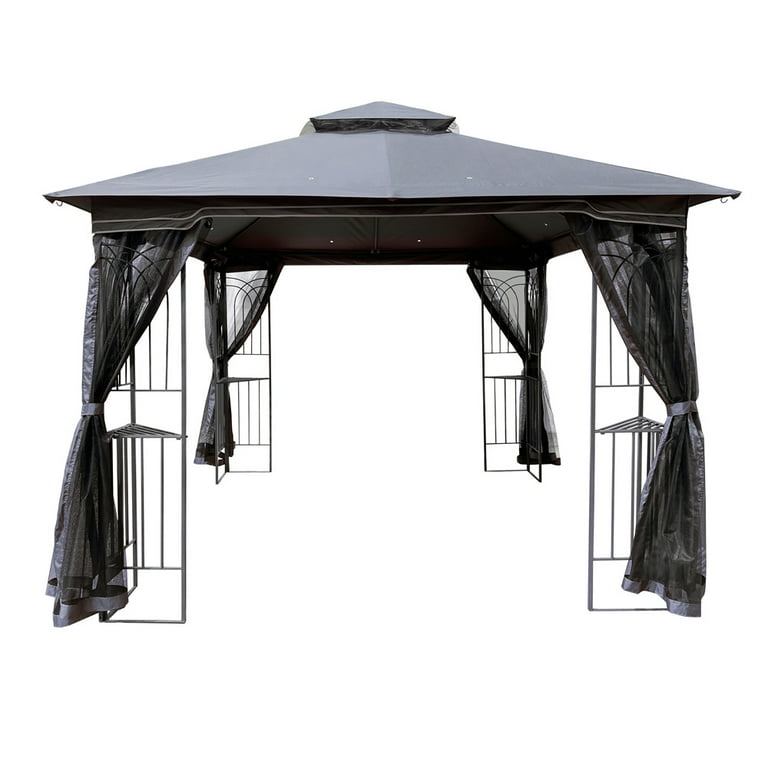 Gazebo 10 x10 SEGMART Outdoor Gazebo with Netting Outdoor Canopy Sun Shelter Gazebo Tent Screen House Gazebo With Ventilated Double Roof for