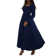 thumbnail image 1 of Vestido Bohemio Informal para Mujer, Estilo Resort, con Escote en U, Mangas Abullonadas y Corte A Azul Marino L, 1 of 9