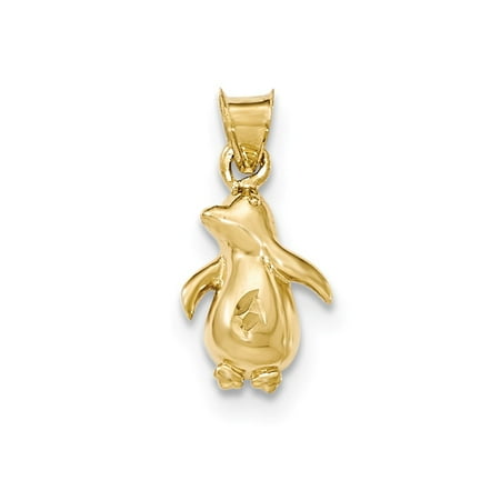 14k Yellow Gold Polished and Diamond Cut Penquin Pendant