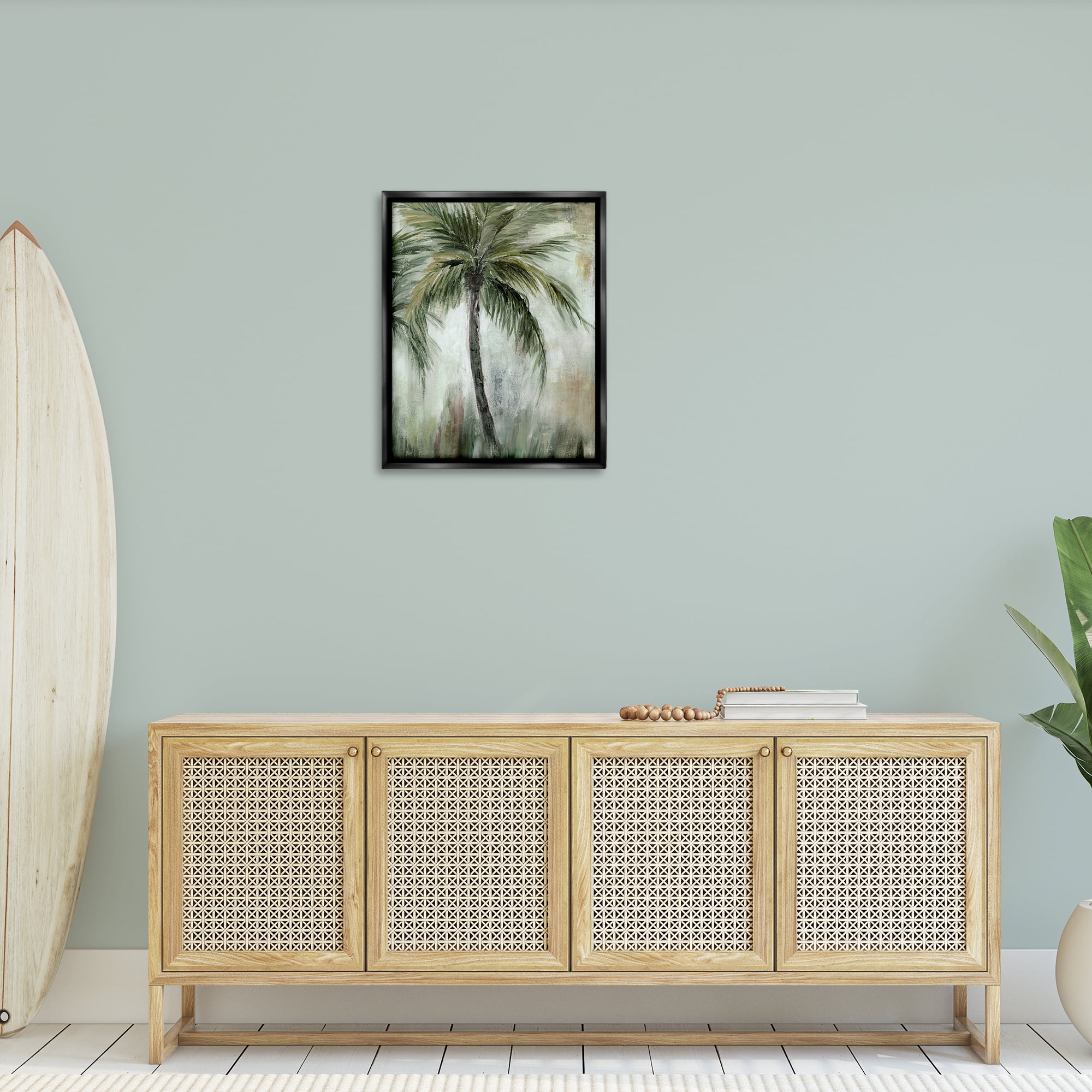 Stupell Industries Fanned Palms Impression Plants & Flowers Painting Black Floater Framed Canvas Art Print Wall Art, 25 x 31