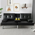thumbnail image 4 of Brezey Convertible Sofa Bed Adjustable Couch Sleeper Modern Faux Leather Recliner Reversible Loveseat Folding Daybed Guest Bed, Removable Armrests, Cup Holders，Black, 4 of 11