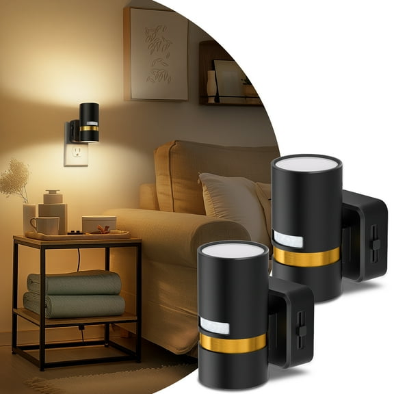 2 Pack Black & Brass Motion Sensor Cylinder Night Light