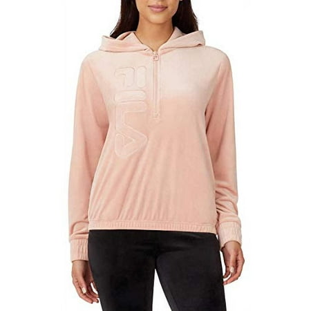 Fila Womens Velour Quarter Zip Hoodie (Misty Rose, Large)