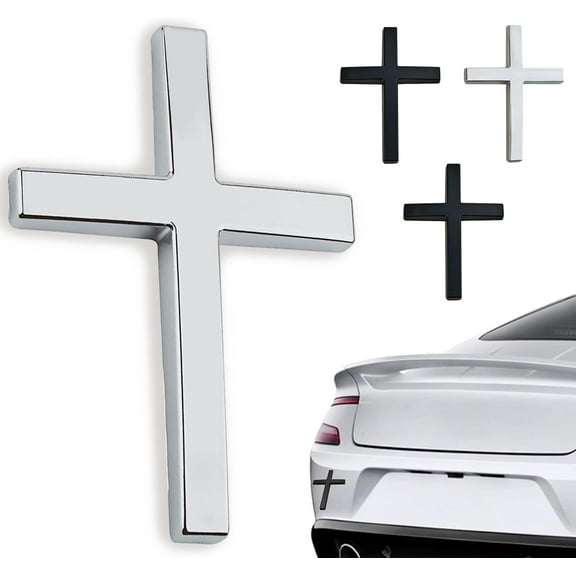 4 PCS Metal Jesus Christ Cross Badge Stickers for Car & Truck Body Fender Tail - 2.5"×1.8" 3D Christian Auto Emblem Decal, Self Adhesive Waterproof Exterior Decoration Accessories (2Silver 2Black)