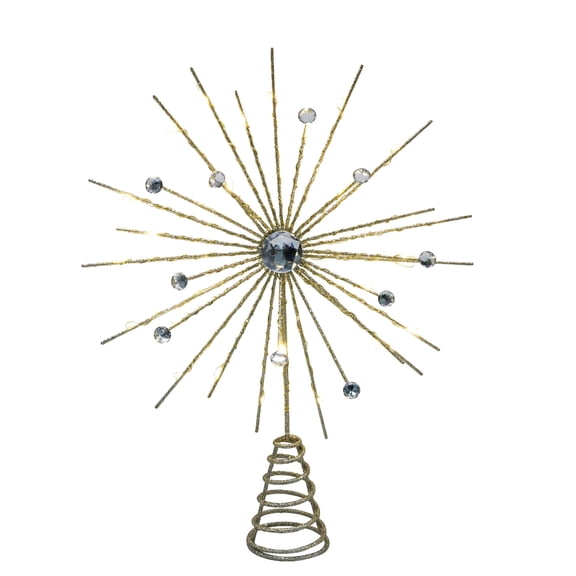 LED Jeweled Metal Star Christmas Tree Topper, Gold, 12", by Holiday Time