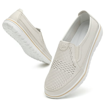 

Women s Slip on Mocassin Casual Comfortable Work Nurse Flat Shoes Beige 9