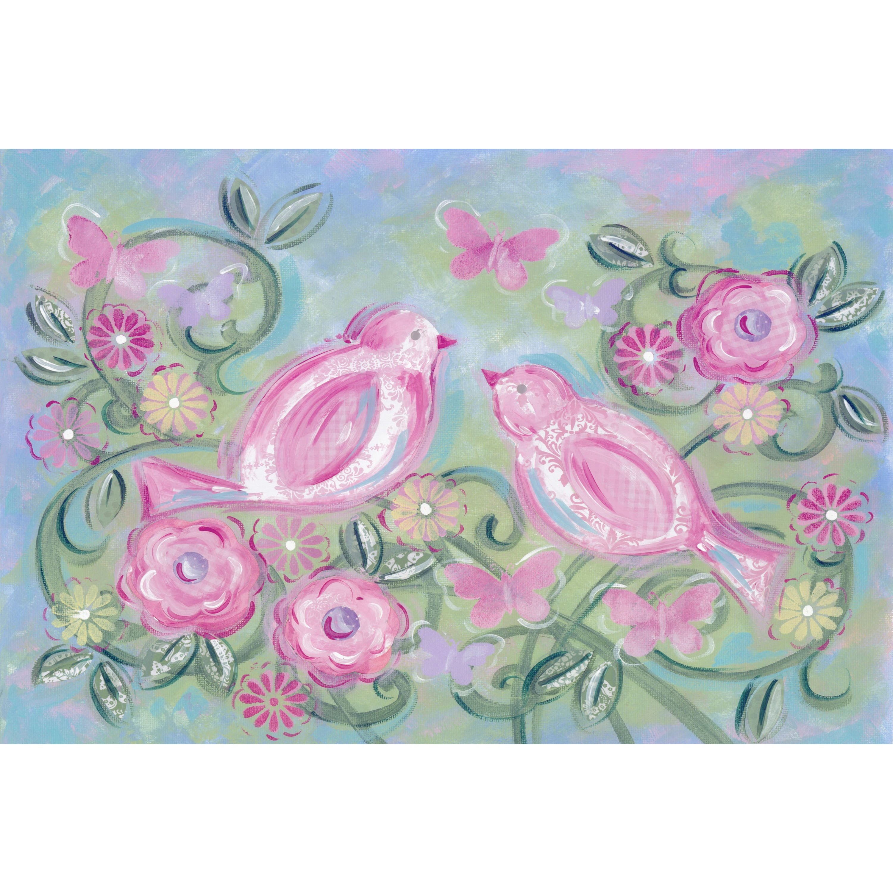 Marmont Hill "Birds in Garden" by Reesa Qualia Painting Print on Wrapped Canvas