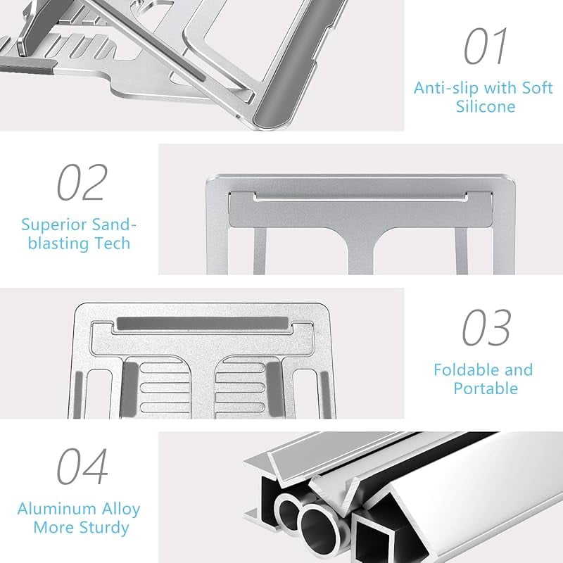 ivoler Laptop Stand, Laptop Holder Riser Computer Tablet Stand, 6 Angles Adjustable Aluminum Ergonomic Foldable Portable Desktop Holder Compatible with MacBook,iPad, HP, Dell, Lenovo 10-15.6” Gray