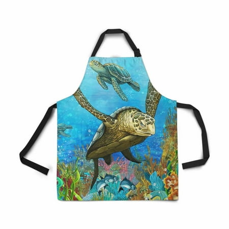 

ASHLEIGH Adjustable Bib Apron for Women Men Girls Chef with Pockets Coral Reef Sea Turtle Novelty Kitchen Apron for Cooking Baking Gardening Pet Grooming Cleaning
