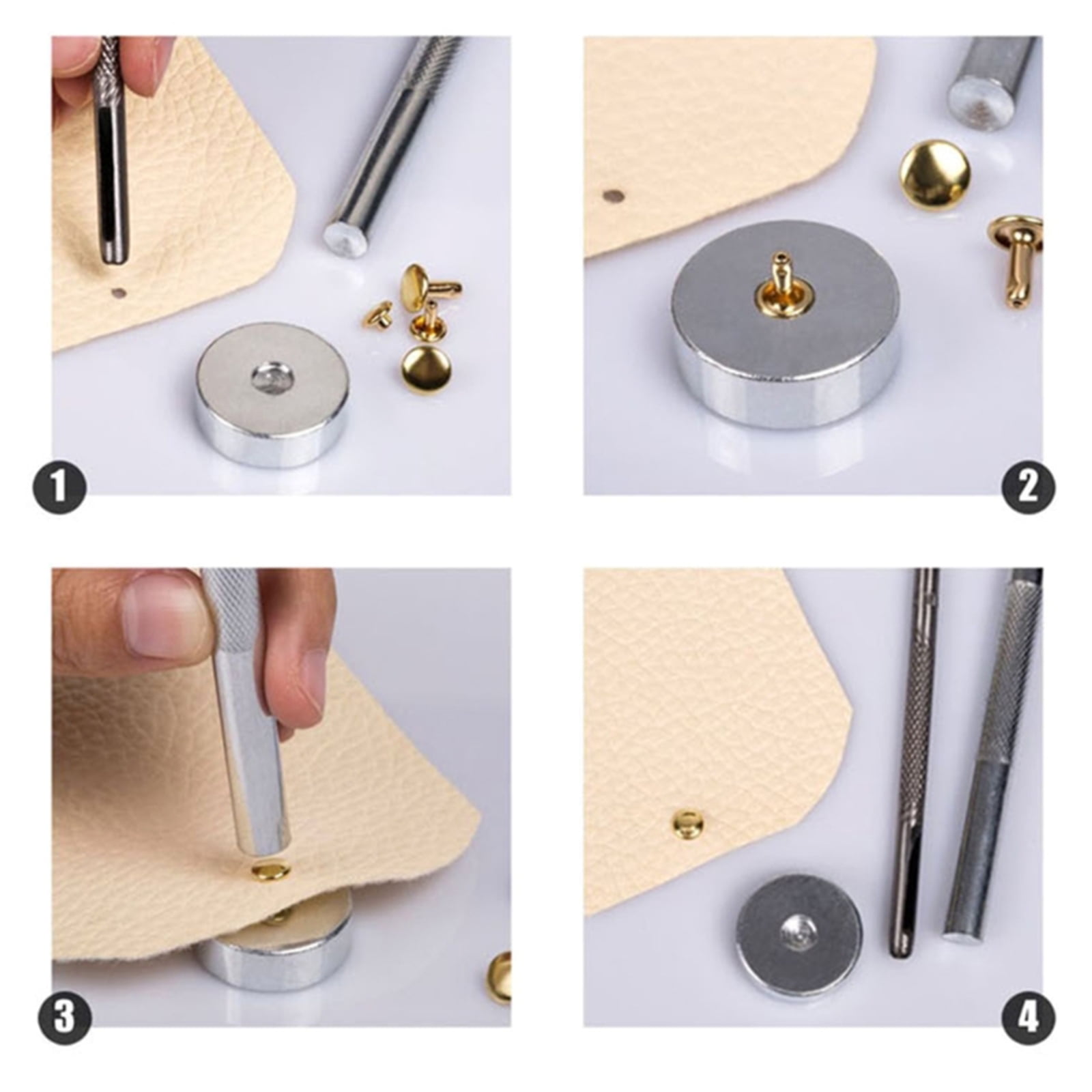 480 Sets 4 Color Leather Rivets, Double Caps Metal Rivets with Punching Pliers and 3Pcs Install Tool for Leather Craft