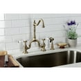 thumbnail image 4 of Kingston Brass KS7753BPLBS Bel-Air Two-Handle 3-Hole Deck Mount Bridge Kitchen Faucet with Brass Side Sprayer in Antique Brass, 4 of 7