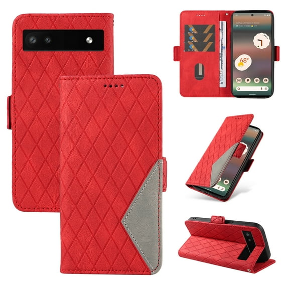 Feishell Flip Wallet Case for Google Pixel 6a (6.1 inch),Premium PU Leather Full Protection Magnetic Clasp Folio Flip Kickstand ID Credit Card Slots Shock Absorption Wallet Phone Case,Red