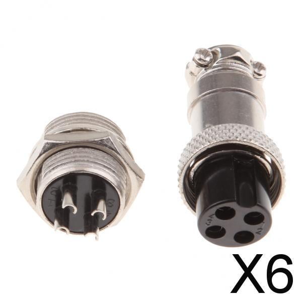6x Par GX16 4 Pines Impermeable Macho Hembra Panel Conector de Cable de Aviación de Metal 6 piezas