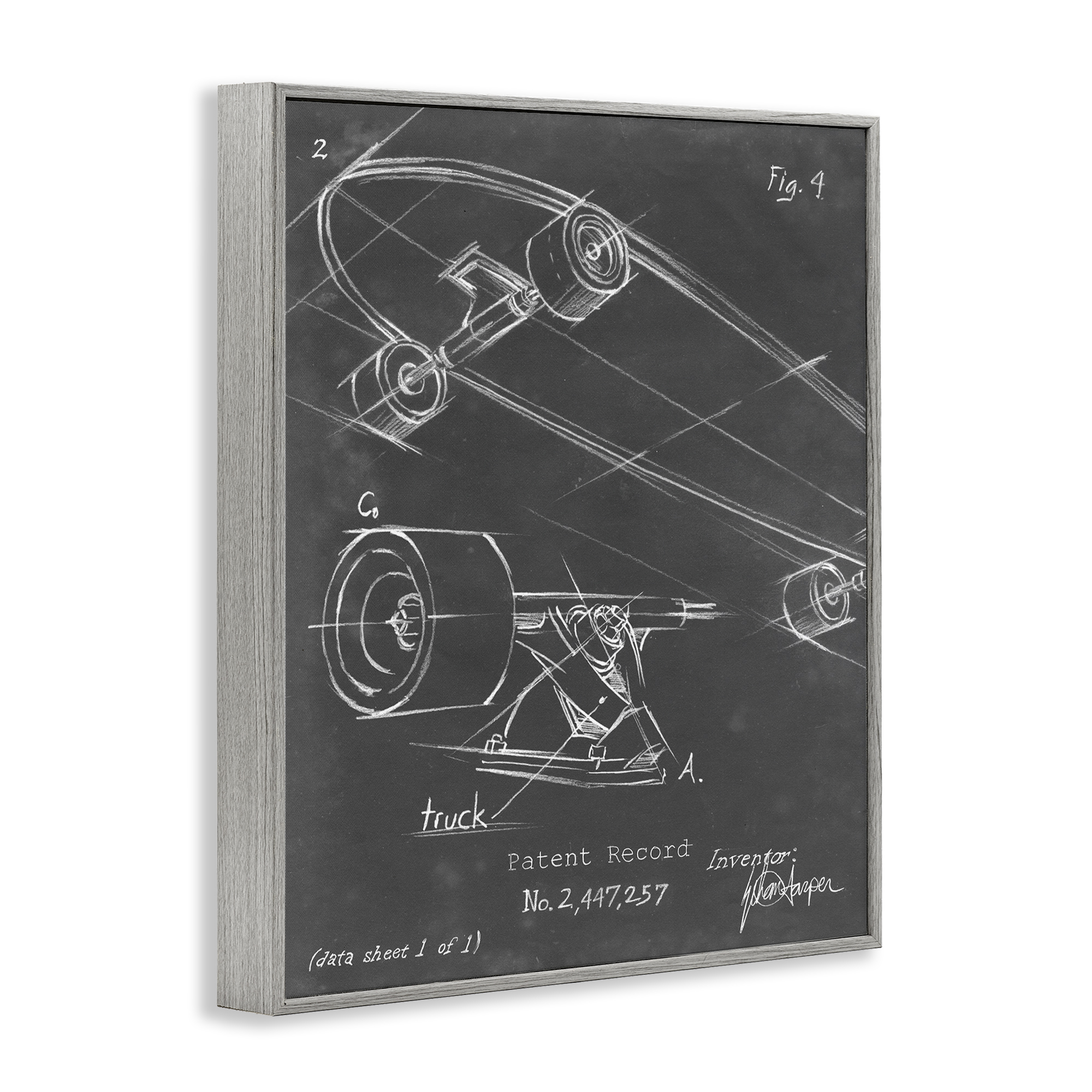 Stupell Industries Skateboard Truck Diagram Sports Painting Gray Framed Art Print Wall Art, 11 x 14