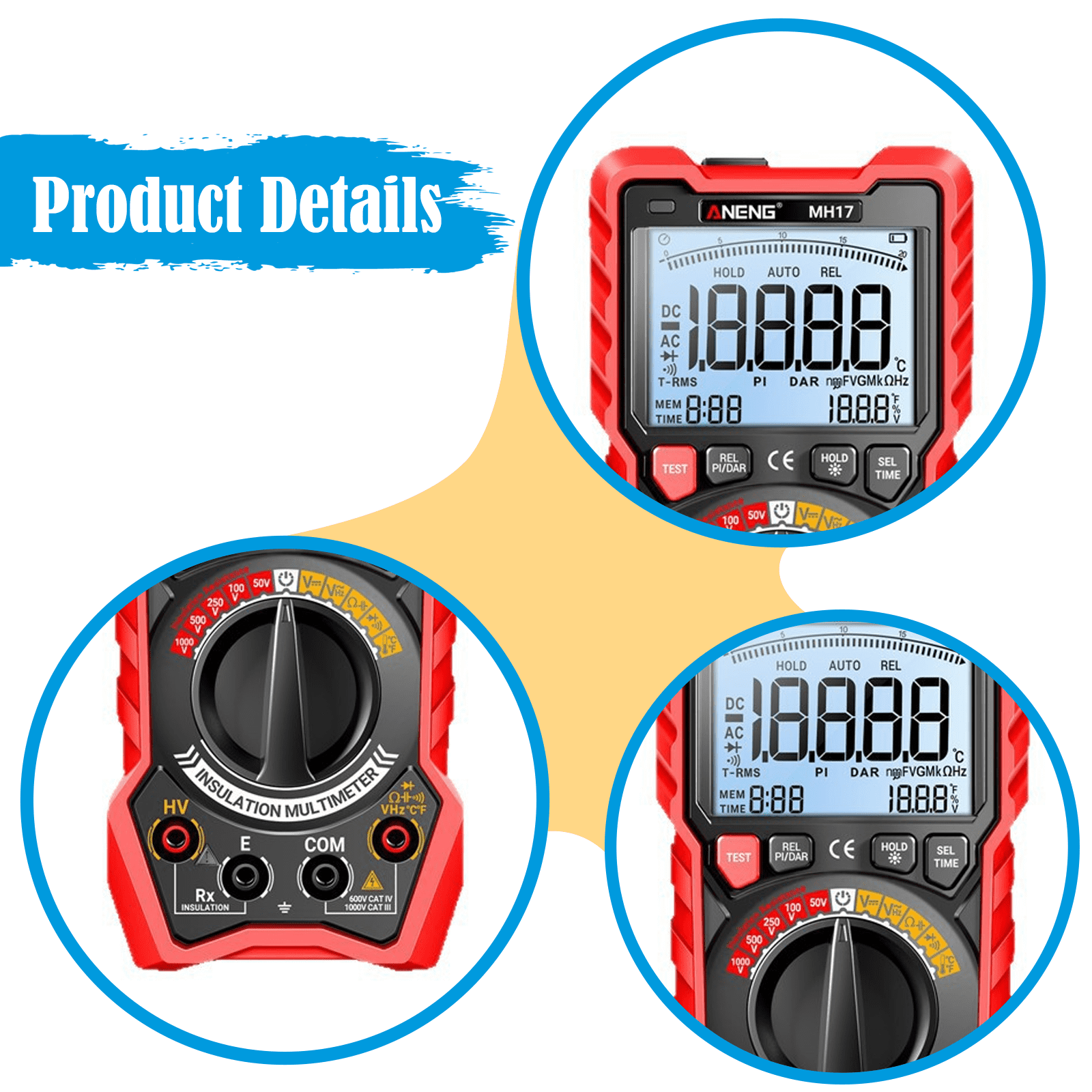 JISADER Insulation Resistance Tester Easy to Use Measurement Tool Digital Multimeter