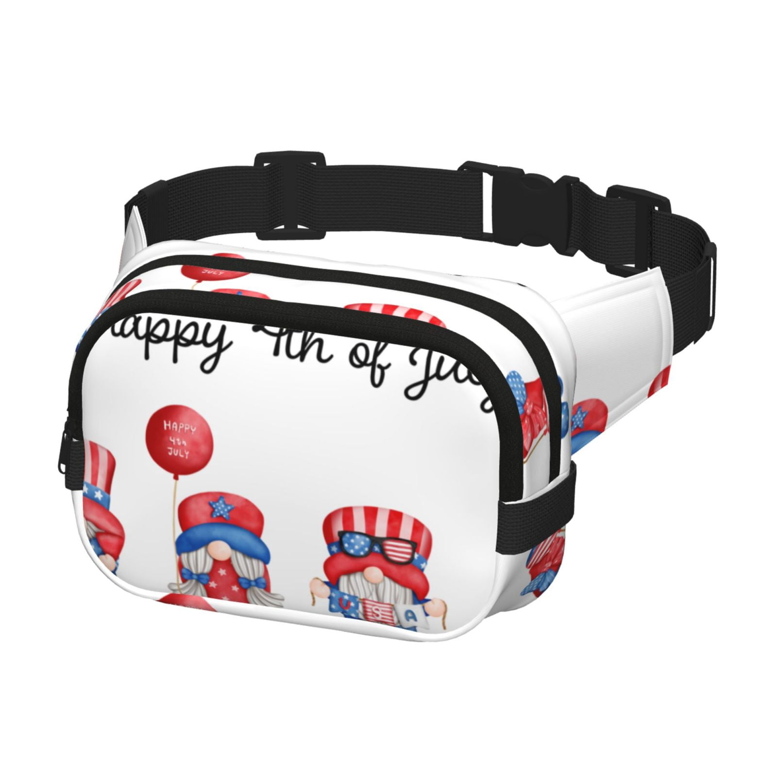 Picia Happy Independence Day Gnome Print Square Double-Layer Waist Bag Mini Adjustable Waist Belt Bag Exercise Running Travel Hiking