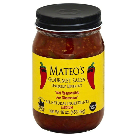 Mateo's Gourmet All Natural Salsa, Medium Heat, Regular 16oz Glass Jar