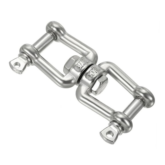 Uxcell Double Shackle Swivel Hook M8 Working Load 475kg/1047lbs, Jaw to Jaw Swivel Shackle Ring Connector